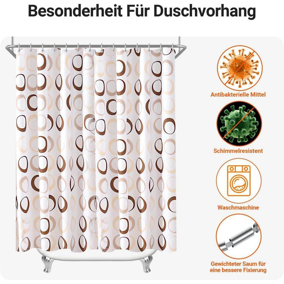 DUSCHVORHANG 120x200cm Kamelfarbe Kreis Wasserabweisend Waschbar Polyester - Multicolor, Textil (120/200cm)