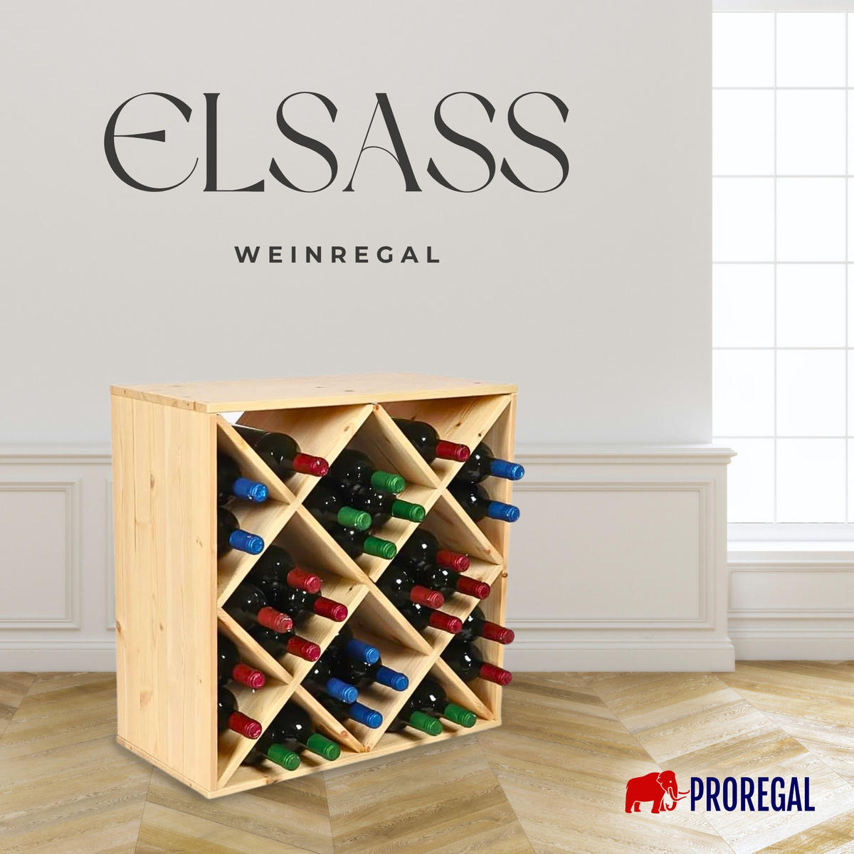 WEINREGAL MODULARES ELSASS 60x60x30cm Rauten Modul für 30 Flaschen - Kieferfarben, Holz (60/60/30cm) - PROREGAL
