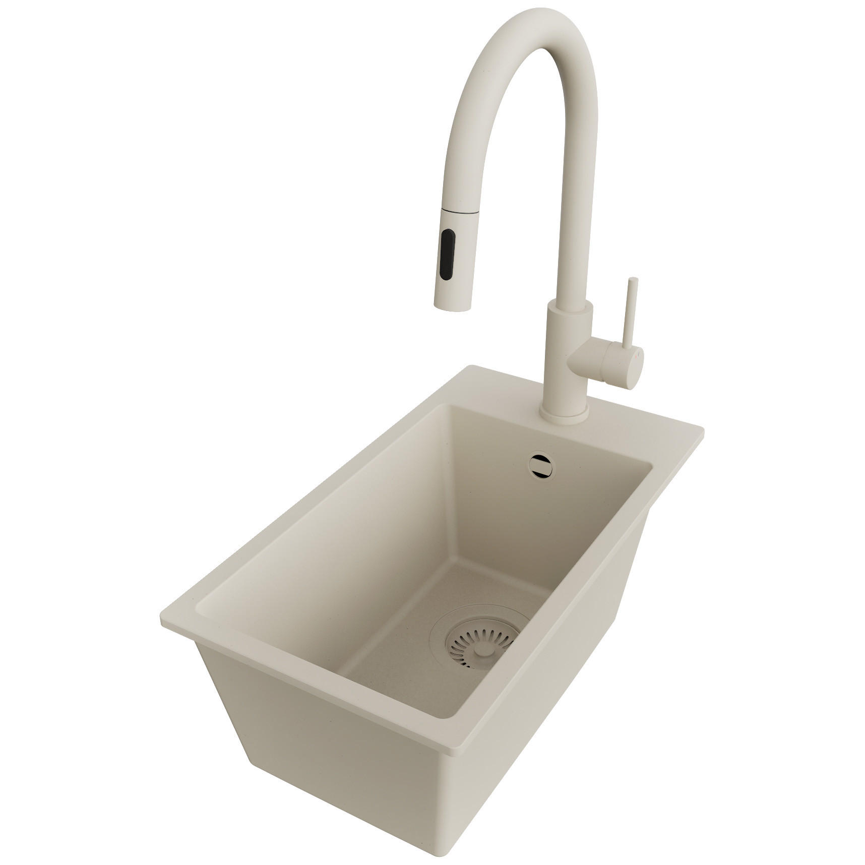 GRANITSPÜLE Riga, 2-er set Beige 28/50 cm 1 Becken + Küchenarmatur 40/20 cm + Ablauf-Set ab 30er Unterschrank - Beige, Kunststoff (28/20/50cm) - Primagran