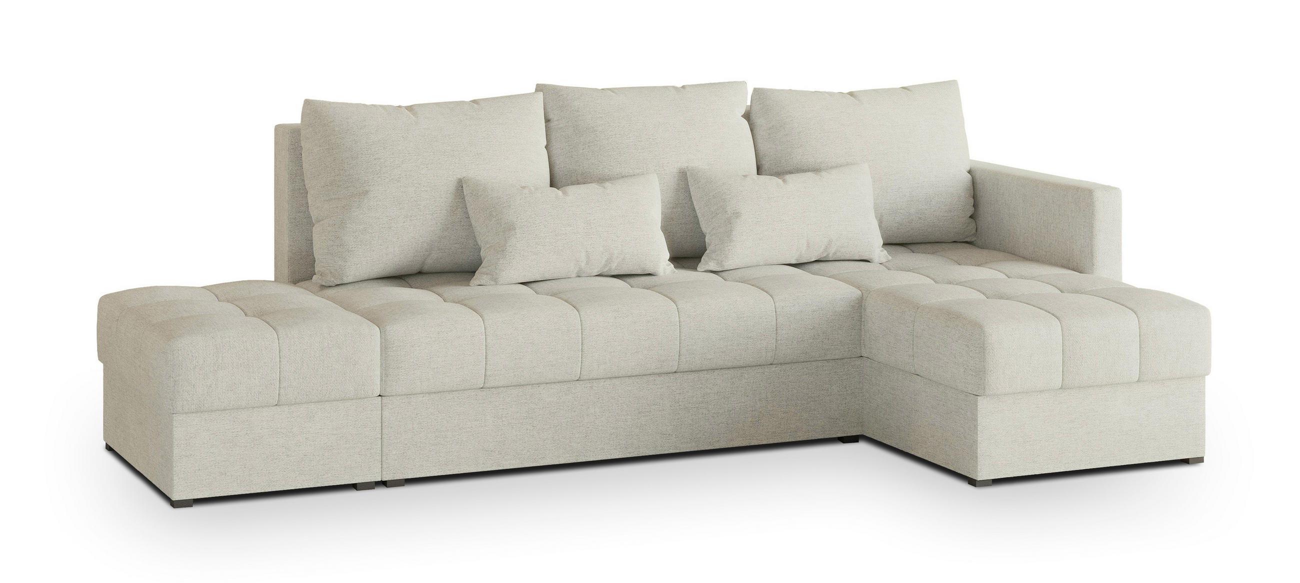 ECKSOFA LUMARI R-S Creme Plüsch-Stoff mit Schlaffunktion - Creme, Holz (262/143cm) - MASSENO