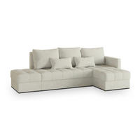 ECKSOFA LUMARI R-S Creme Plüsch-Stoff mit Schlaffunktion - Creme, Holz (262/143cm) - MASSENO
