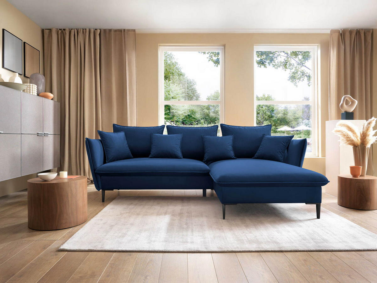 ECKSOFA Flavio mit Schlaffunktion, Bettkasten 260 cm, Rechts, Dunkelblau - Dunkelblau, Holz (167/258cm) - Emporius
