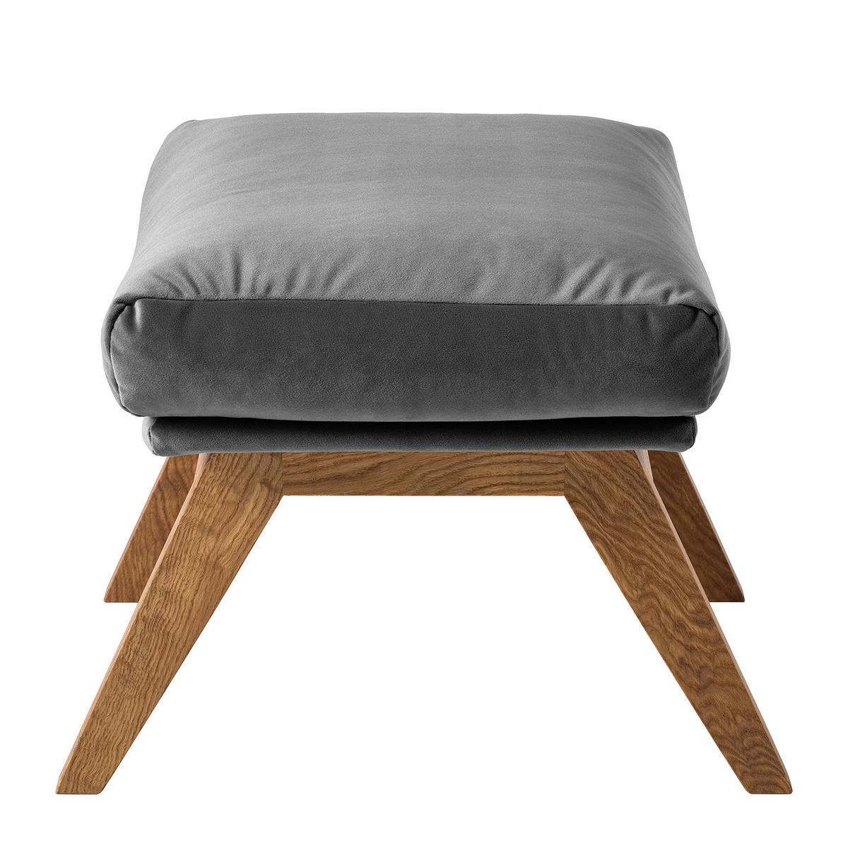 POLSTERHOCKER mit Holzfüßen - Eichefarben/Grau, Eichenholz/Textil (51/37/41cm) - home24