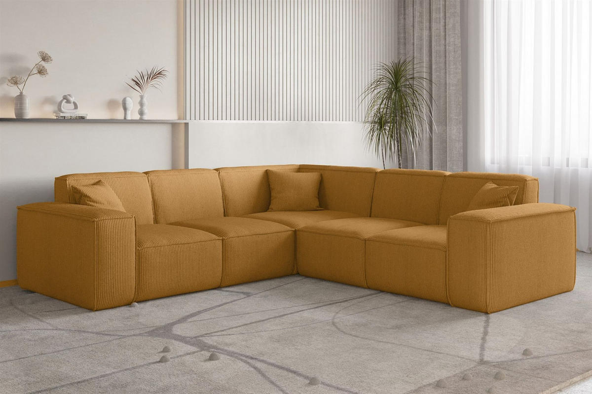 SOFA Celes Premium Stoff Scala - Currygelb, Holzwerkstoff/Textil (246/246cm) - Fun Möbel