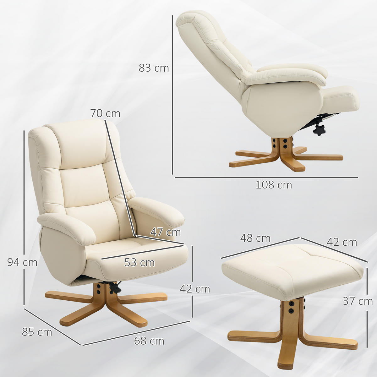 RELAXSESSEL DE-17399 Crème - Creme, Metall (68/94/85cm) - ComfortXL