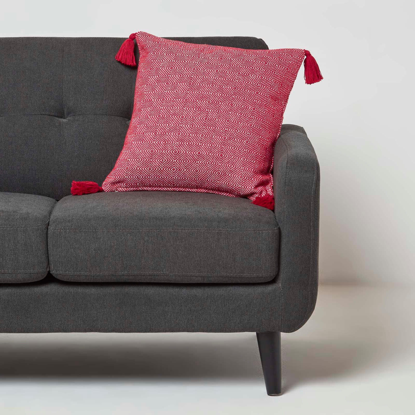 DEKOKISSEN Porto 45/45 cm rot mit Quasten - Rot, Textil (45/45cm) - Homescapes