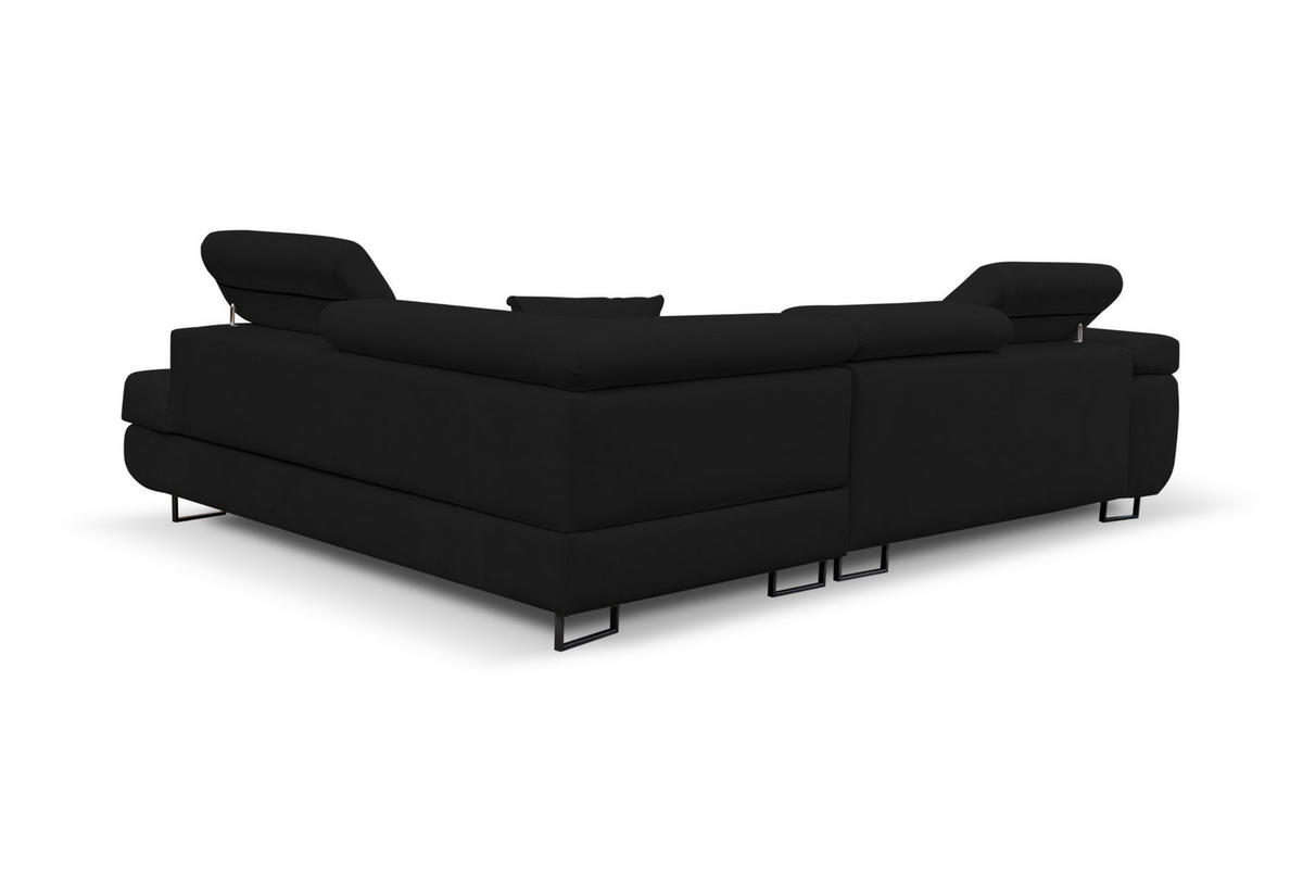 ECKSOFA Jerry in L-Form mit Schlaffunktion und Bettkasten, Farbe: Schwarz, Veloursstoff, Ottomane Rechts - Schwarz, Textil (275/202cm) - VENASI MÖBEL