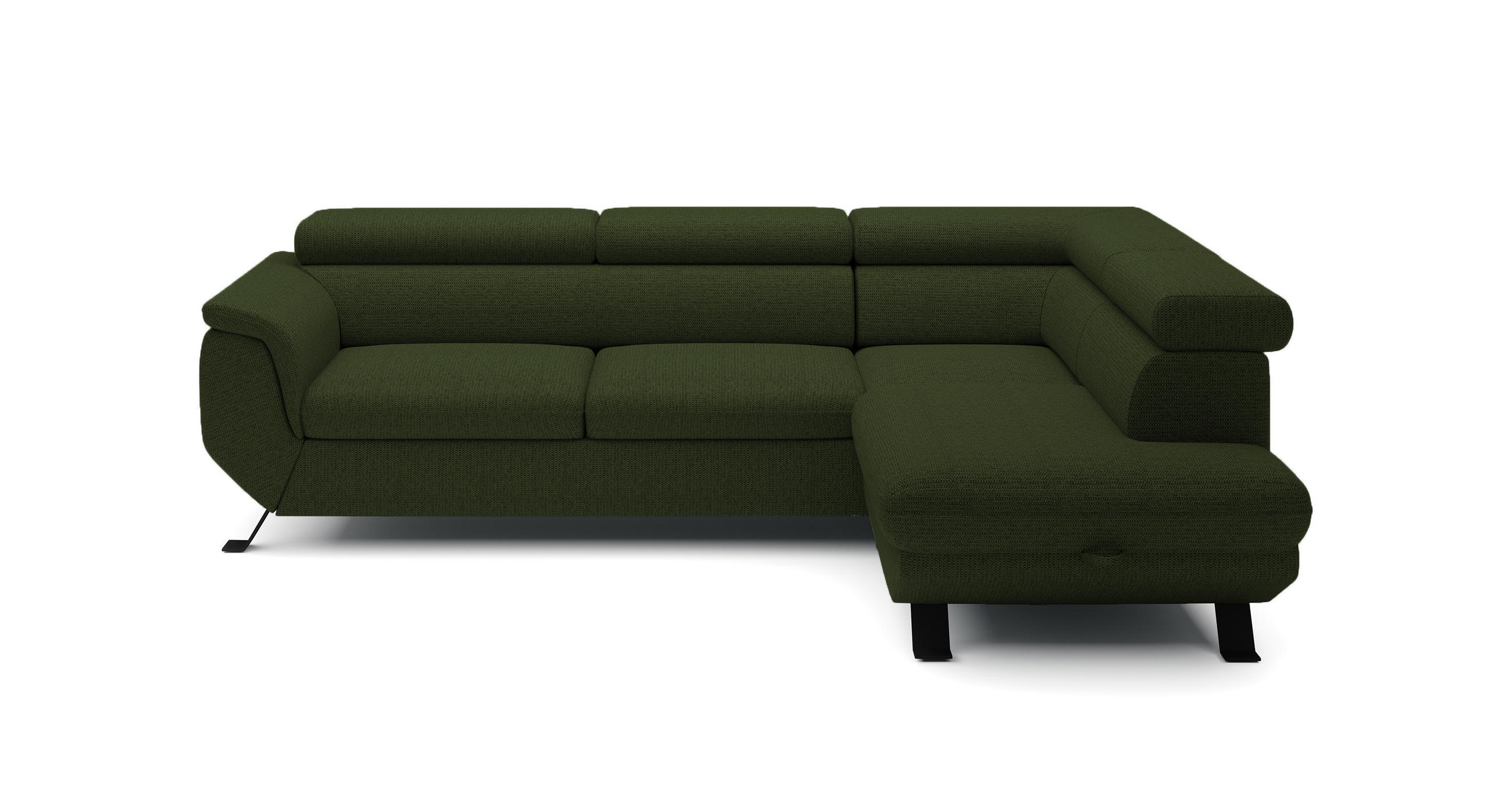 ECKSOFA Raven L mit Schlaffunktion und Bettkasten, Freistehend, Polstersofa mit Verstellbaren Kopfstützen, 257x198x96 cm – Rechte, Dunkelgrün - Waldgrün, Holz/Textil (256/198cm) - DomoHome