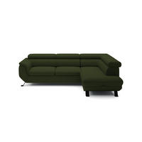 ECKSOFA Raven L mit Schlaffunktion und Bettkasten, Freistehend, Polstersofa mit Verstellbaren Kopfstützen, 257x198x96 cm – Rechte, Dunkelgrün - Waldgrün, Holz/Textil (256/198cm) - DomoHome