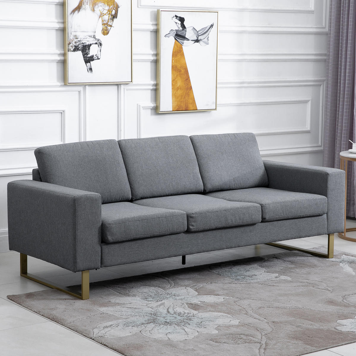 SOFA 3-Sitzer, Holz, Stoff, Dunkelgrau - Dunkelgrau, Holz (82/78/200cm) - HOMCOM