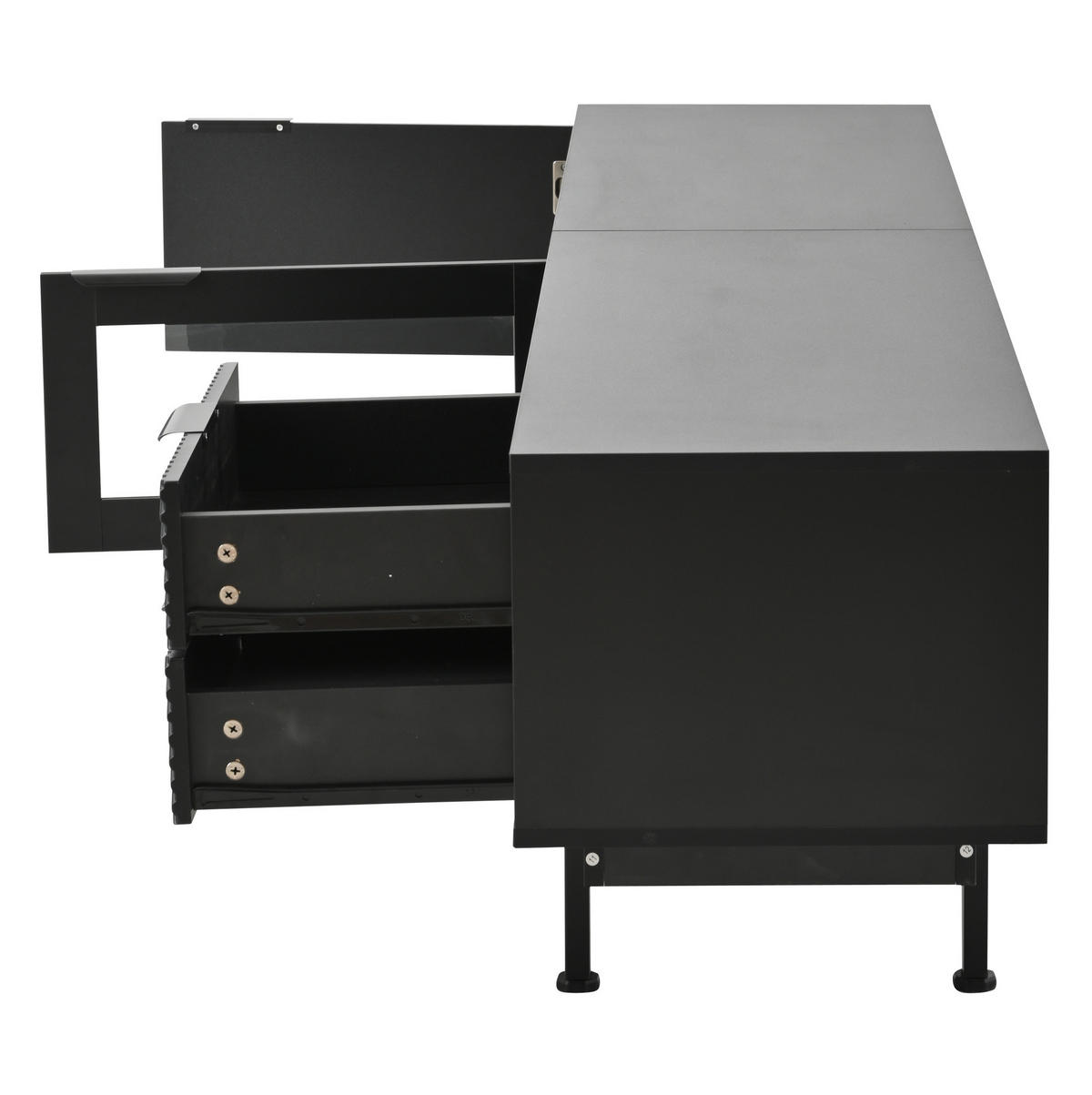 TV-LOWBOARD aus Spanplatte 200x40x50,5 cm Schwarz mit 2 Türen, 2 Schubladen und Ablagefächern - Schwarz, Holzwerkstoff (200/50.5/40cm) - Modfu
