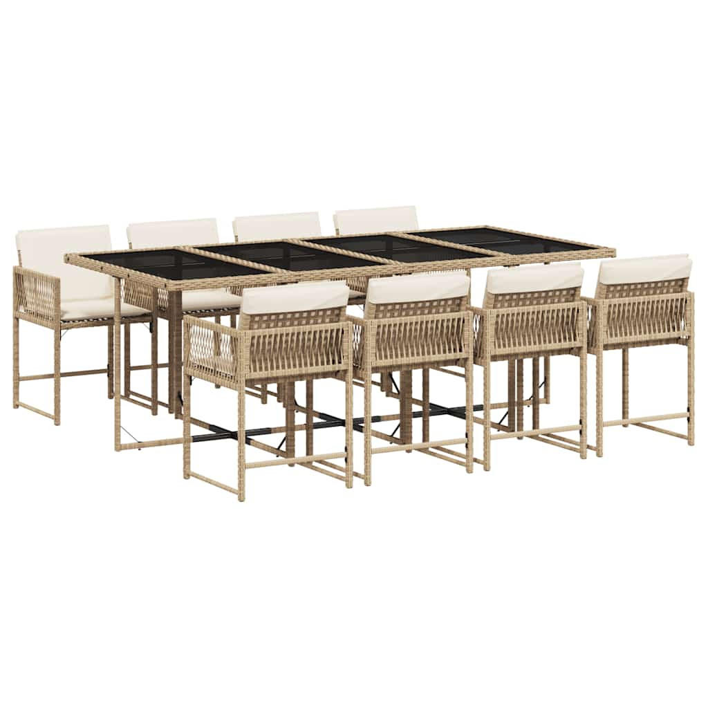 GARTEN-ESSGRUPPE 9-TLG.Mit Kissen Beige Poly Rattan - Beige/Creme, Kunststoff - vidaXL