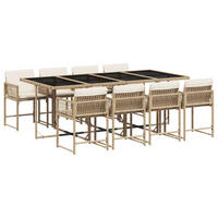 GARTEN-ESSGRUPPE 9-TLG.Mit Kissen Beige Poly Rattan - Beige/Creme, Kunststoff - vidaXL