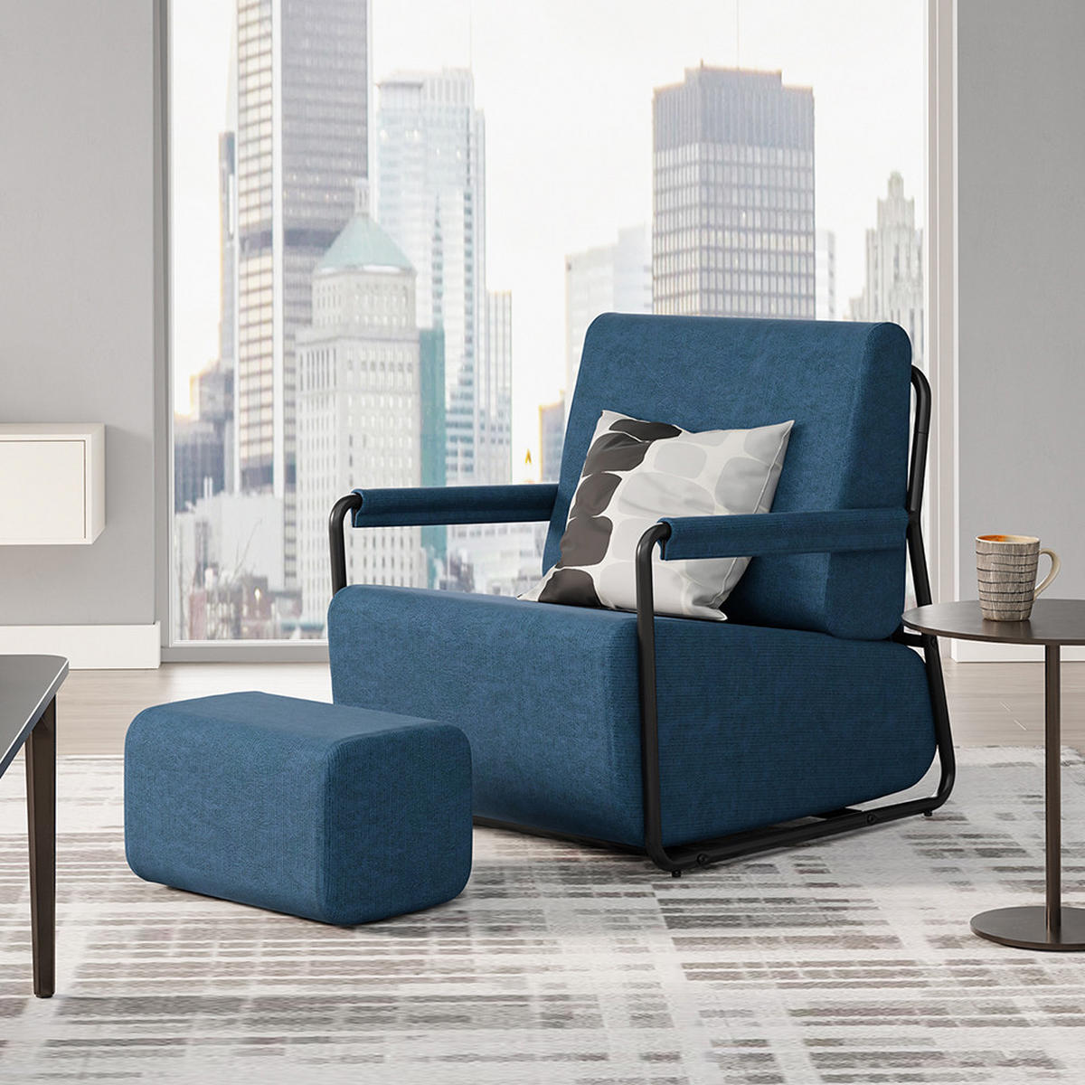 SESSEL mit Hocker und Metallgestell FST99-B - Ahornfarben, Fell (59.5/78/67cm) - SoBuy