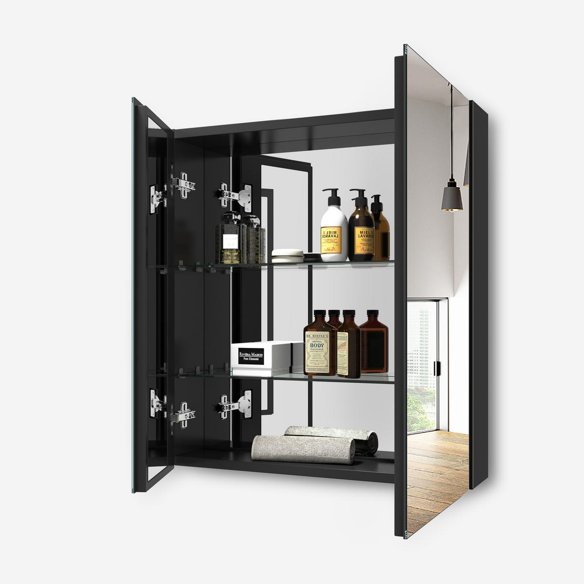SPIEGELSCHRANK Schwarz 65/60/14,5 - Schwarz, Metall (60/65/65cm) - EMKE