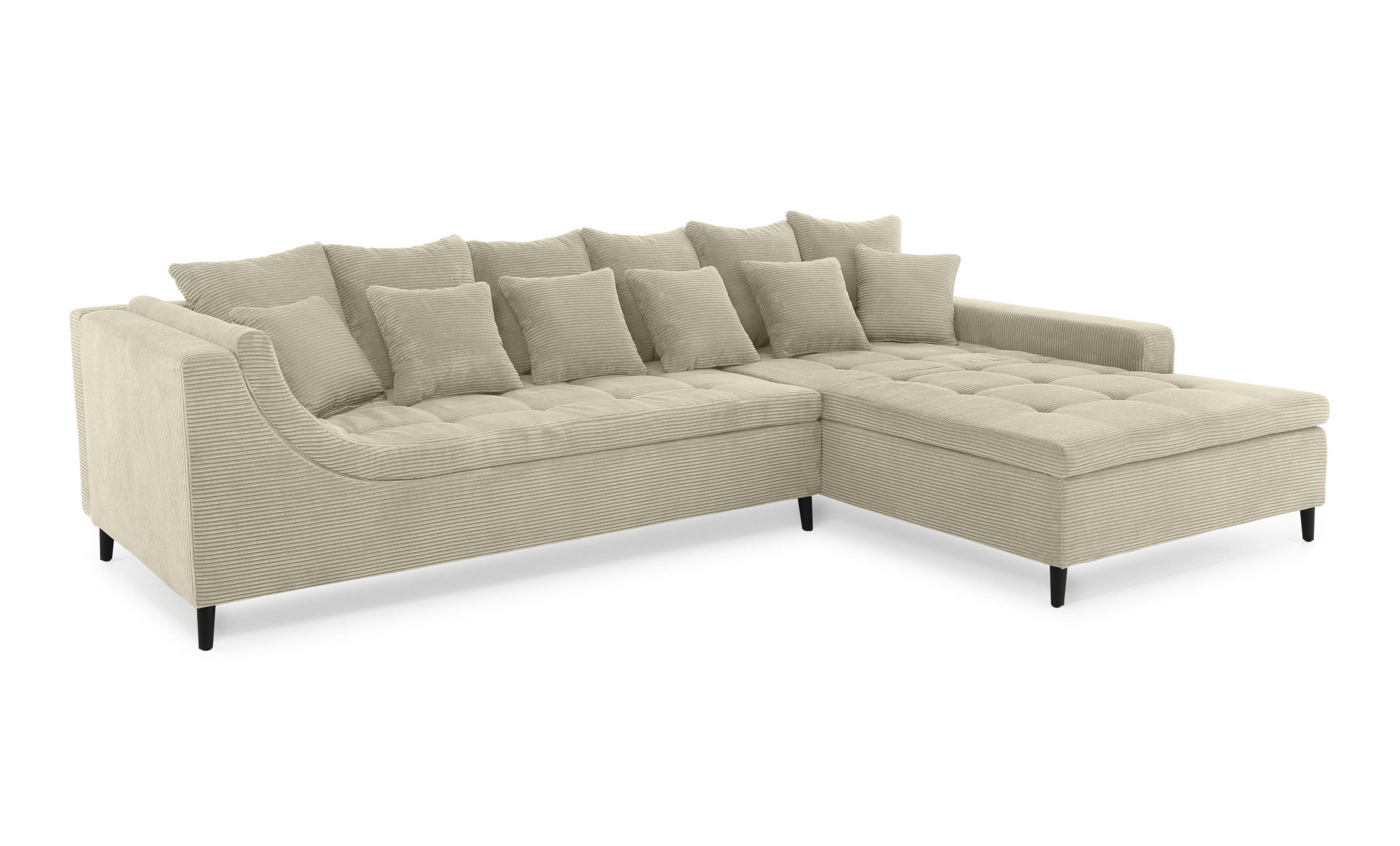luma-home ROHOVÁ POHOVKA s ozdobným prošíváním a sklopným opěradlem, možnost montáže v obou směrech, 326 × 213 × 91 cm (Š×H×V), manšestr béžovo-šedý /