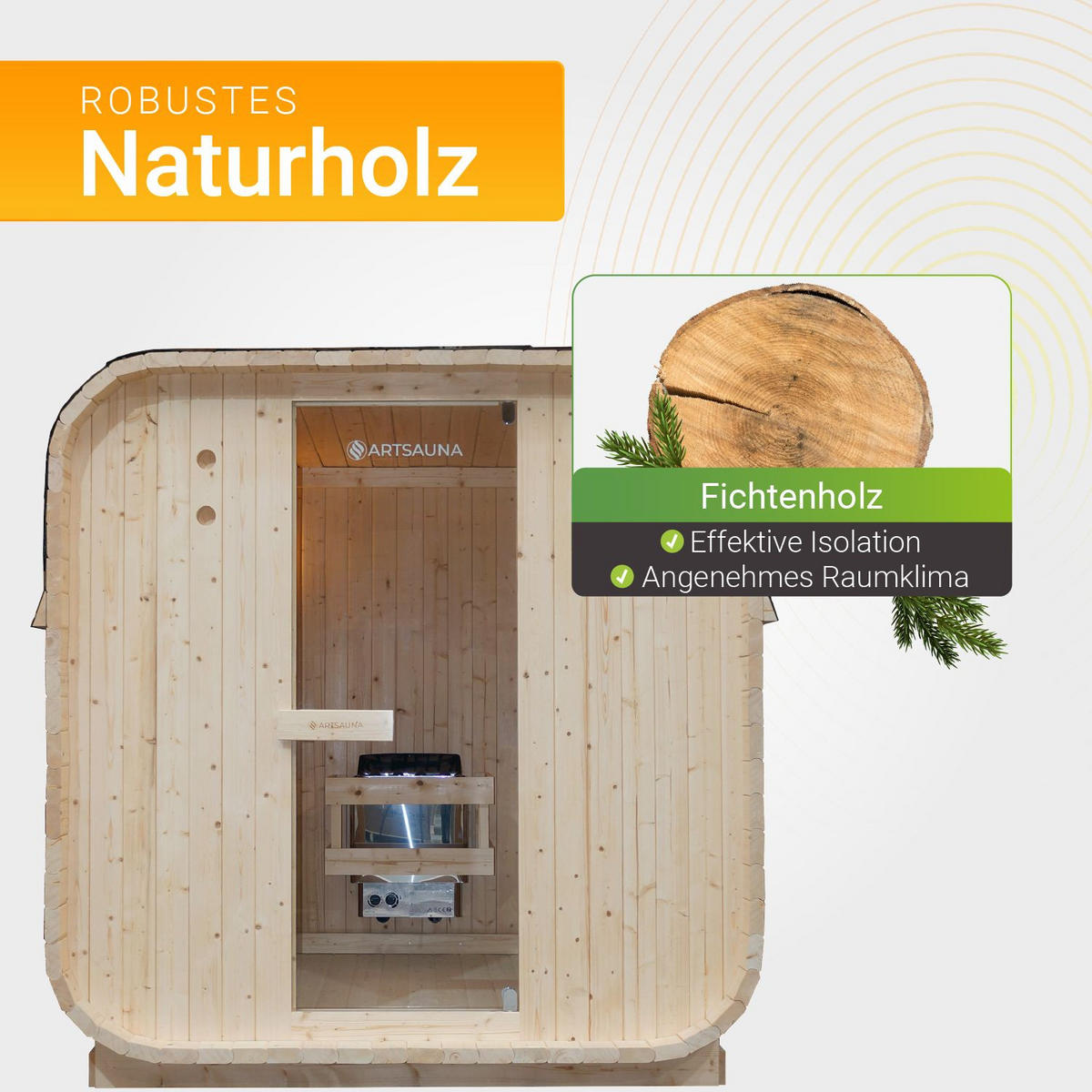 FASSSAUNA Nolvik L inkl. Zubehör-Set - Naturfarben, Holz (185/194/180cm) - Artsauna
