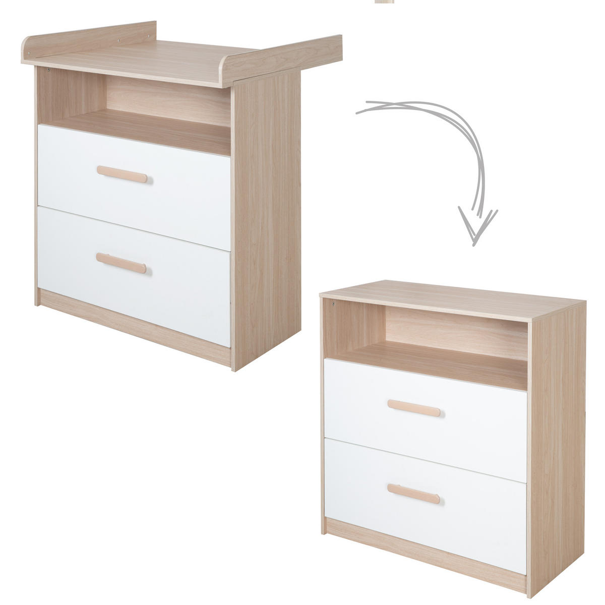 BABYMÖBEL SET Cabane 2-teilig - Eichefarben/Weiß, Holz/Holzwerkstoff (96/190/50cm) - Roba