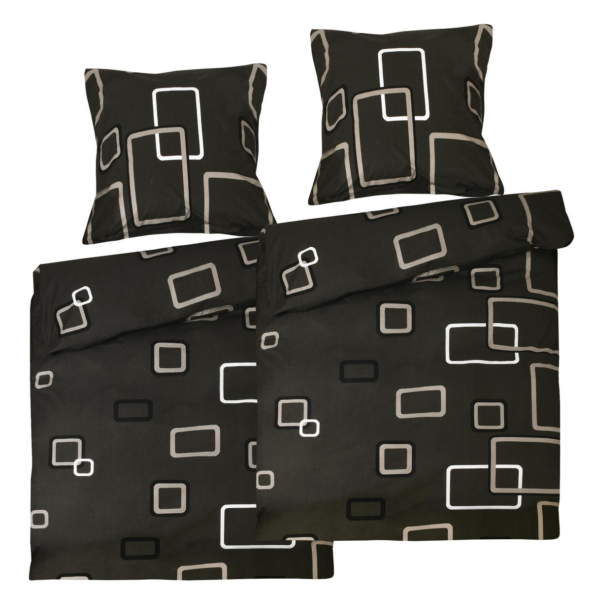BETTWÄSCHE Noa 135x200cm + Kissenbezug 80x80cm Anthrazit Ornamente Renforcé 2er Set - Anthrazit, Textil (135/200cm)