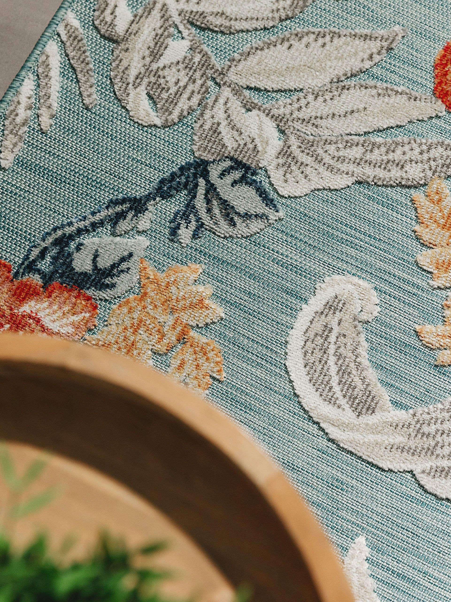 Thumbnail - benuta Outdoorläufer, Creme, Blau, Kunststoff, Floral, Rechteckig, 80x250 cm, wasserabweisend, Teppiche & Böden, Teppich...