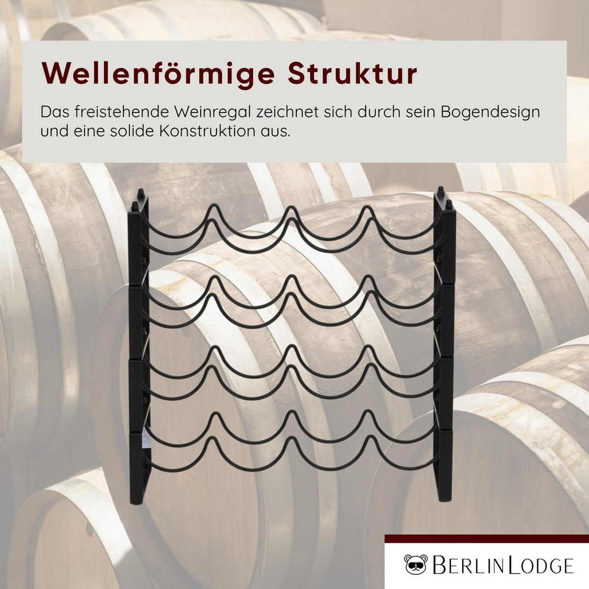 WEINREGAL Barossa Modular HxBxT 40x43,5x17 cm 12 Flaschen 3 Ebenen Schwarz - Schwarz, Metall (43.5/40/17cm) - BERLINLODGE