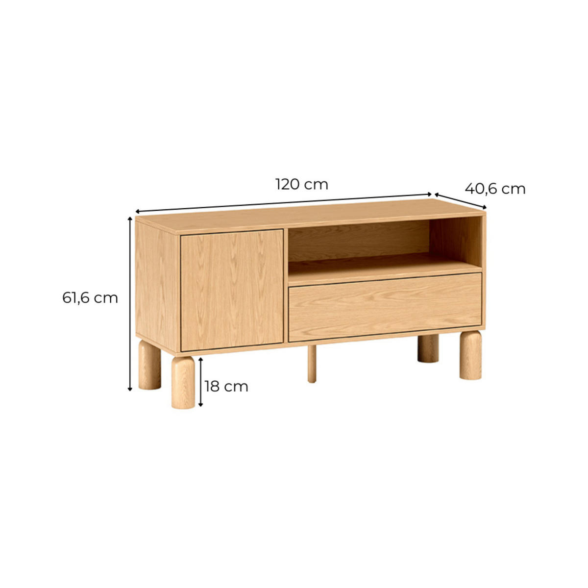 TV-LOWBOARD Sanden SN-5 120 x 61,6 x 40,6 cm Eiche Bookmatch - Eichefarben, Holz/Holzwerkstoff (120/61.6/40.6cm) - Koseto