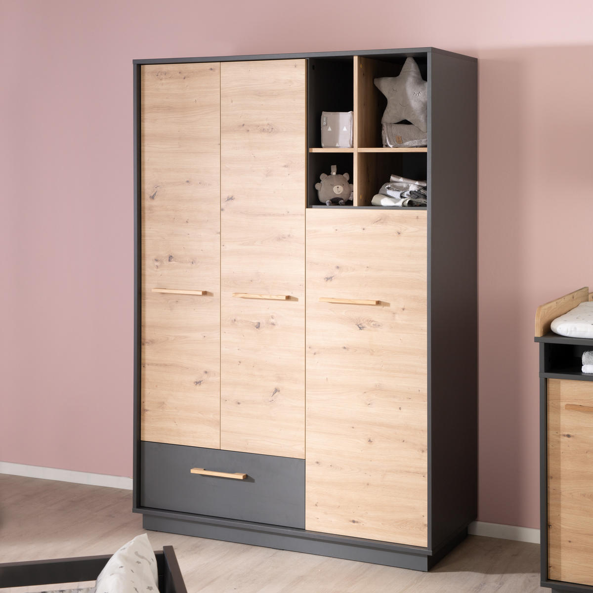 KLEIDERSCHRANK Lenn - Anthrazit, Holz/Holzwerkstoff (131.5/195/54cm) - Roba