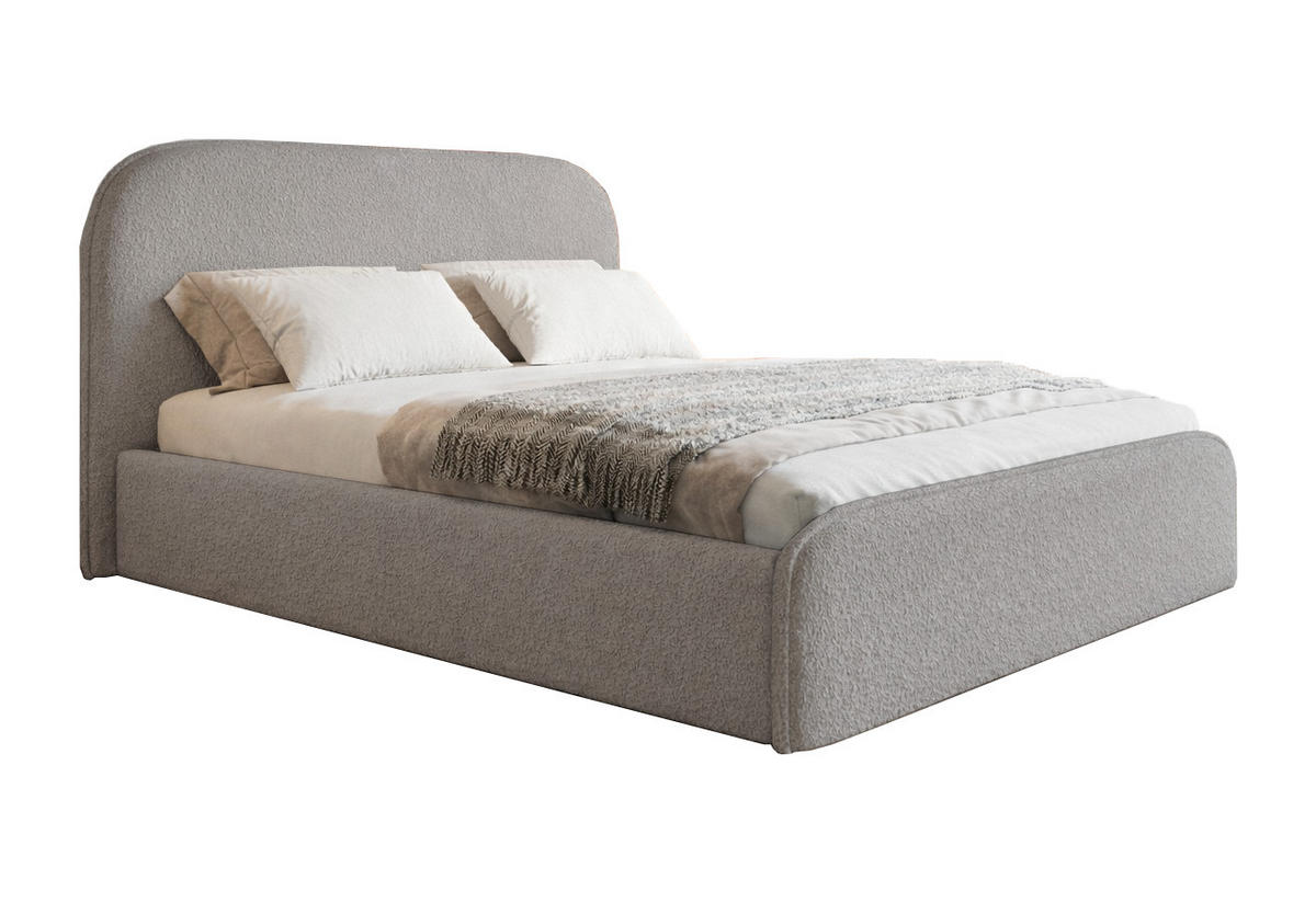 DOPPELBETT 180x200 Wendra Slim mit Lattenrost, Bettkasten, Boucle, Hellgrau - Hellgrau, Holz/Textil (180/200cm) - Emporius