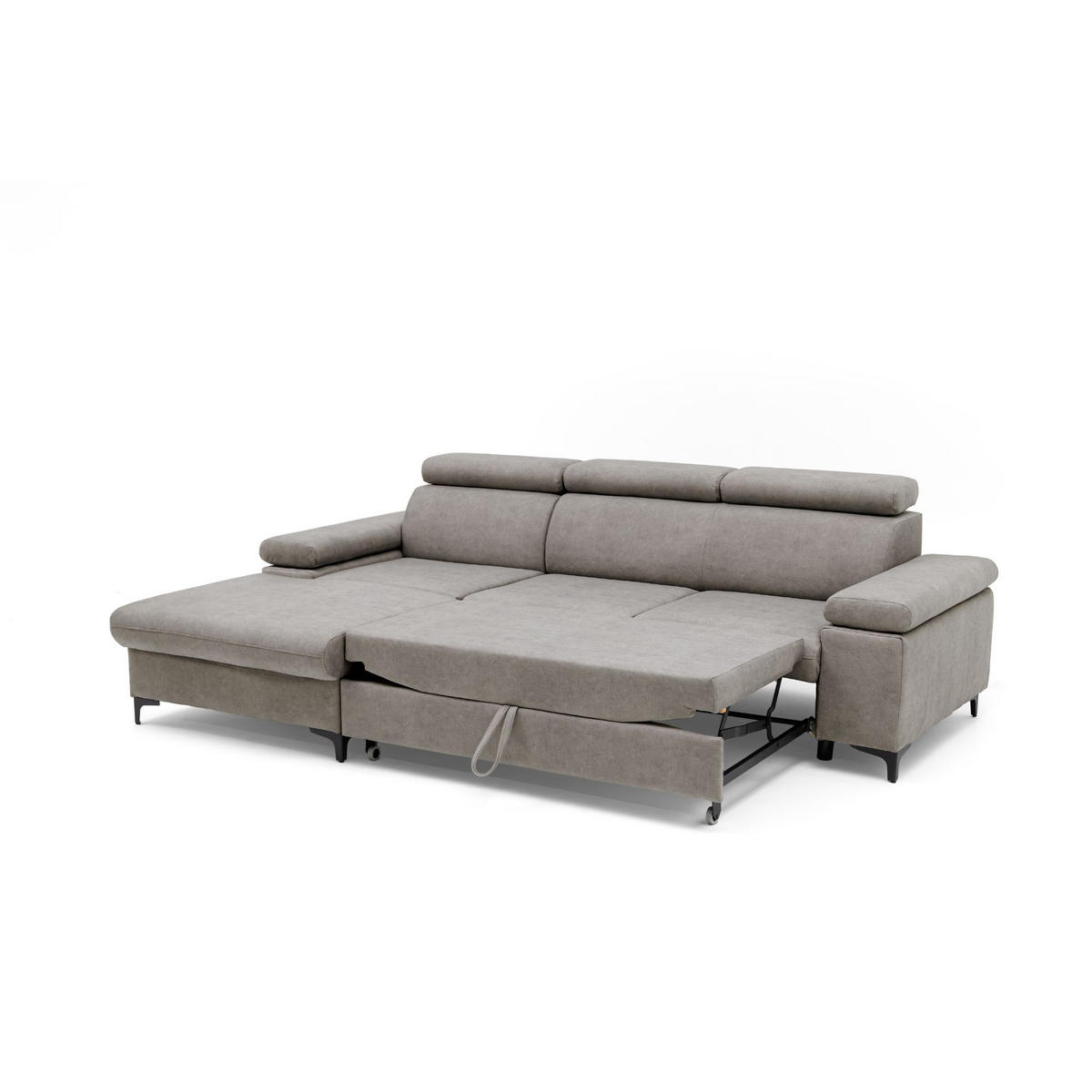 ECKSOFA MAVIC L Links mit Schlaffunktion Velours Beige - Beige/Schwarz, Glas/Holz (176/257cm) - Muffo