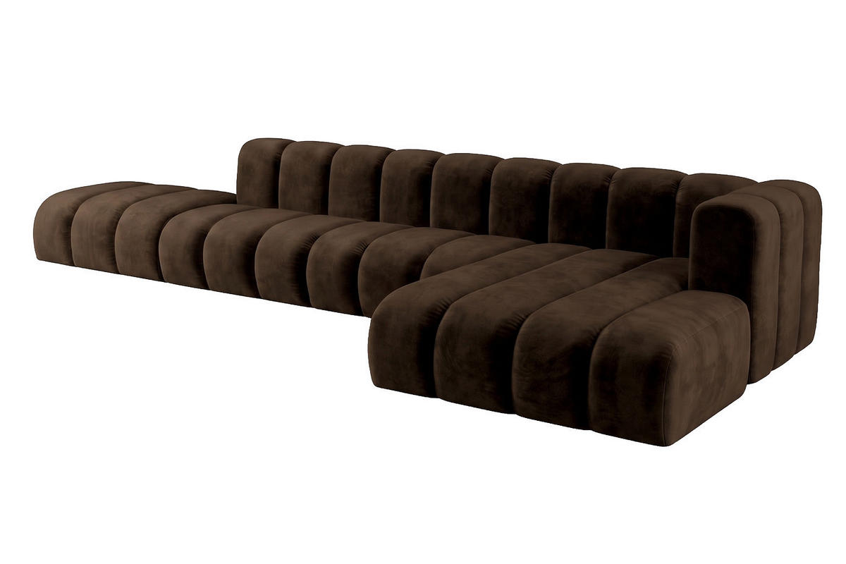 ECKSOFA Modulares In L-Form Mit Hocker, Velvet-Stoff Riviera, Schokolade, Rechts, GRAND - Braun, Holz (386/179cm) - Kaiser Möbel