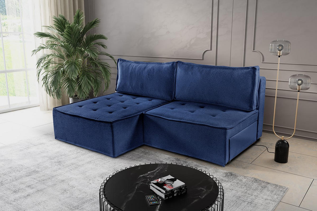 ECKSOFA Bohoo Mini Modernes Mit Schlaffunktion Blau Links - Blau, Holz (140/200cm) - Kaiser Möbel