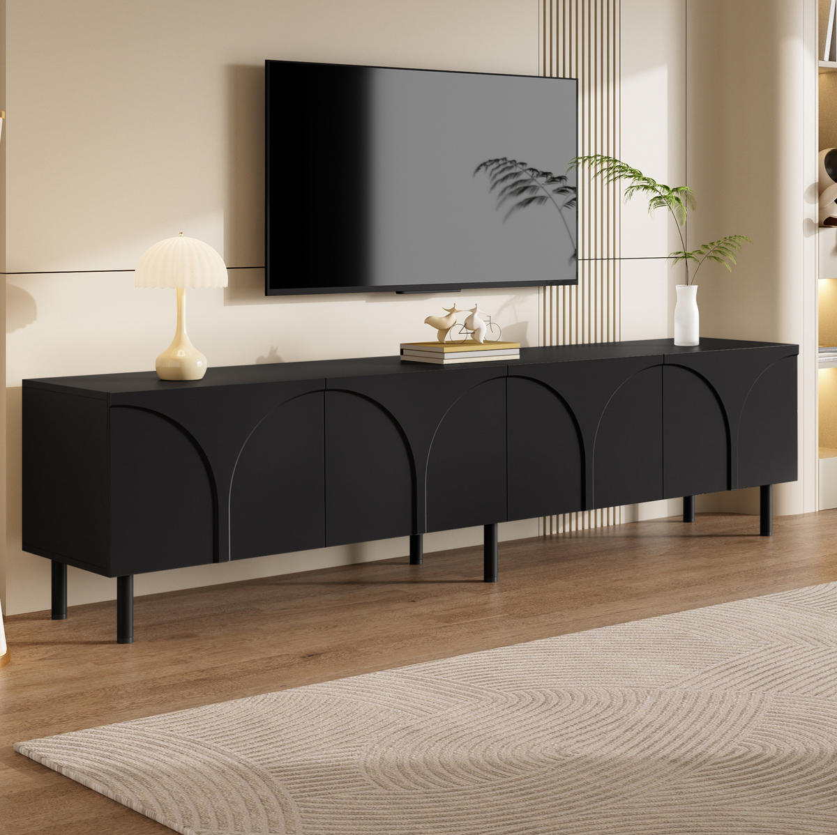 TV-SCHRANK mit 4 Türen 180 cm Schwarz mit Metallfüßen - Schwarz, Holzwerkstoff (35/49/180cm) - Beauniv