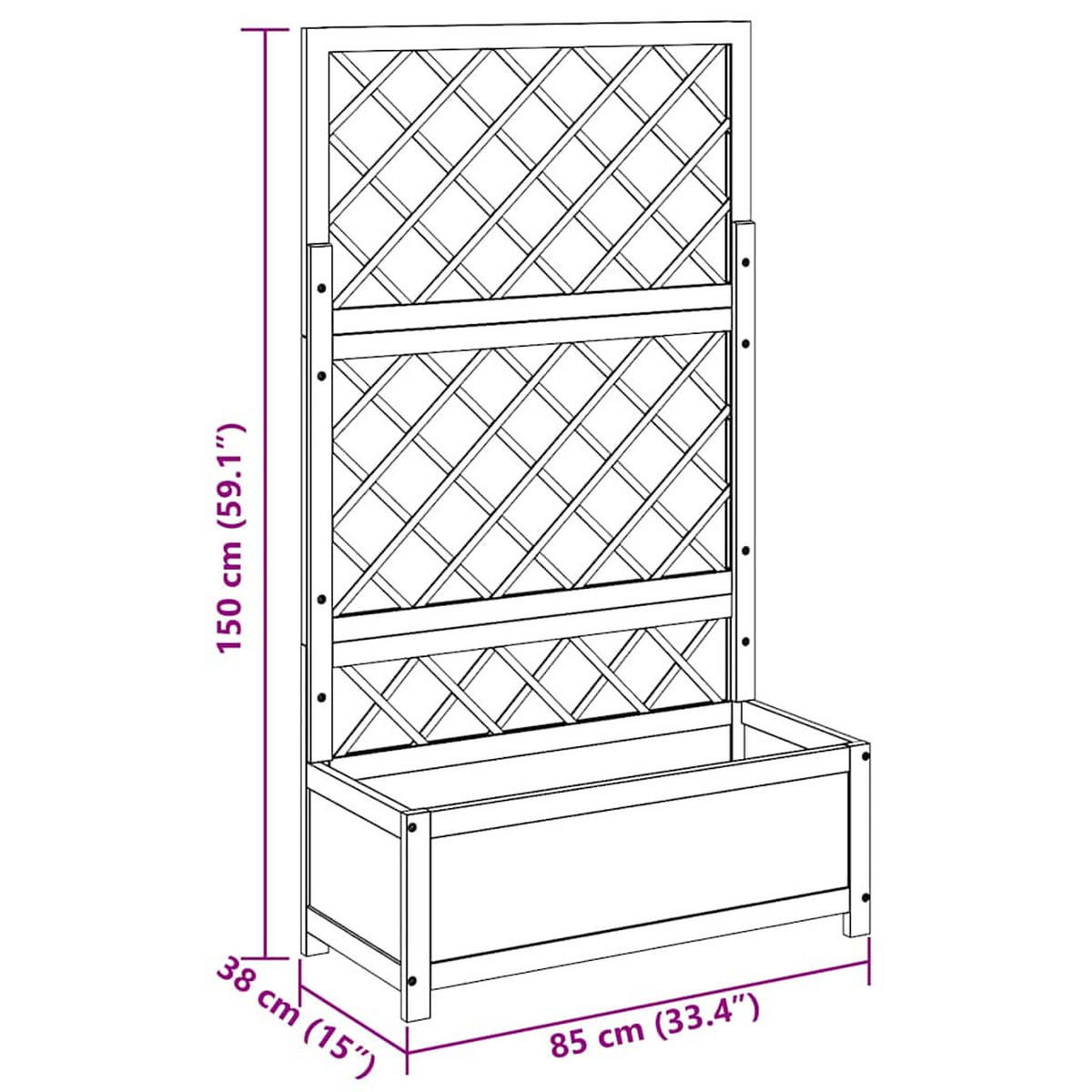 HOCHBEET Mit Spalier 85/38/150 Cm Massivholz Akazie - Braun, Holz (38/150/85cm) - vidaXL