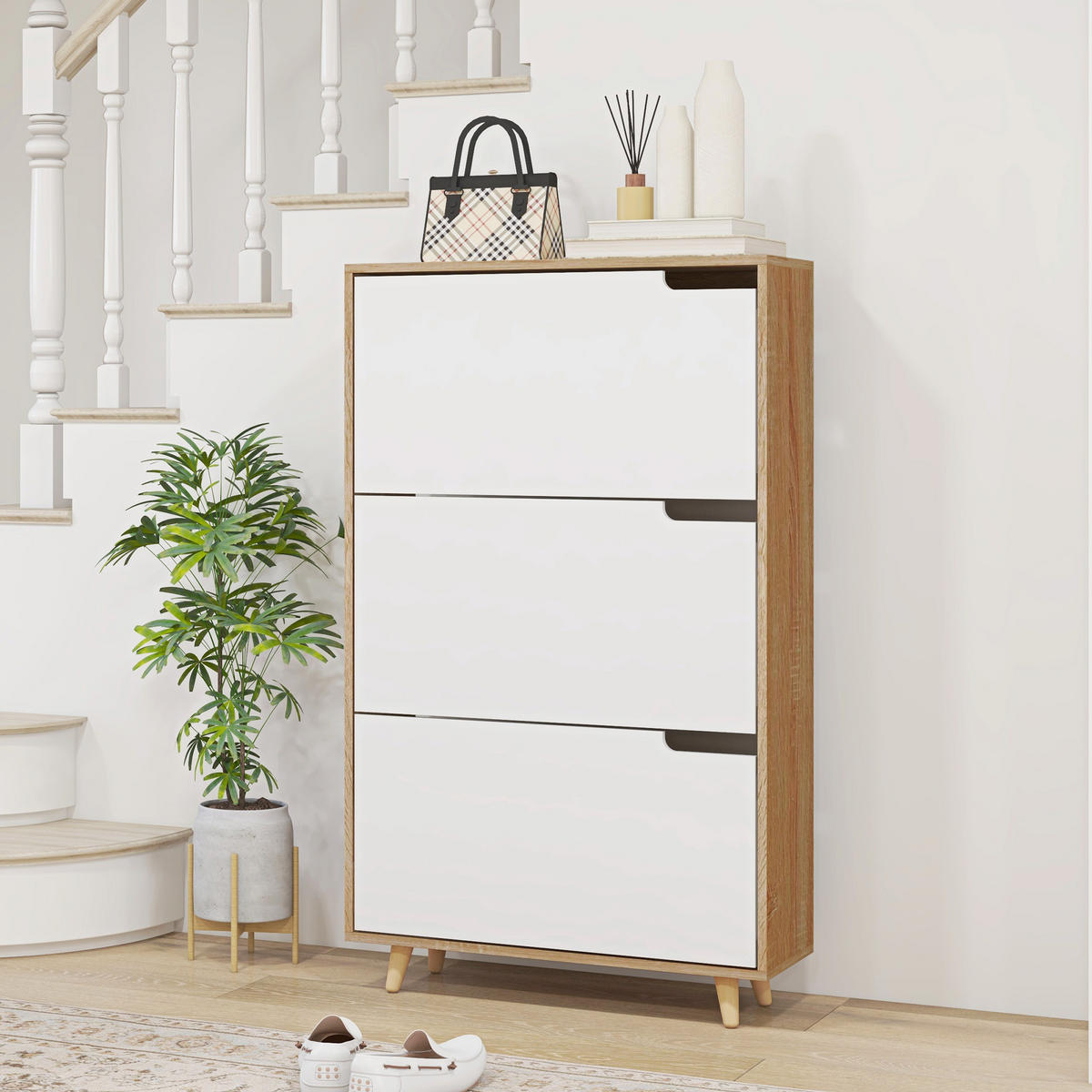 SCHUHSCHRANK DE-14999 3 Klapptüren mit verstellbaren Böden Weiß - Weiß, Holzwerkstoff (72/119/24cm) - ComfortXL