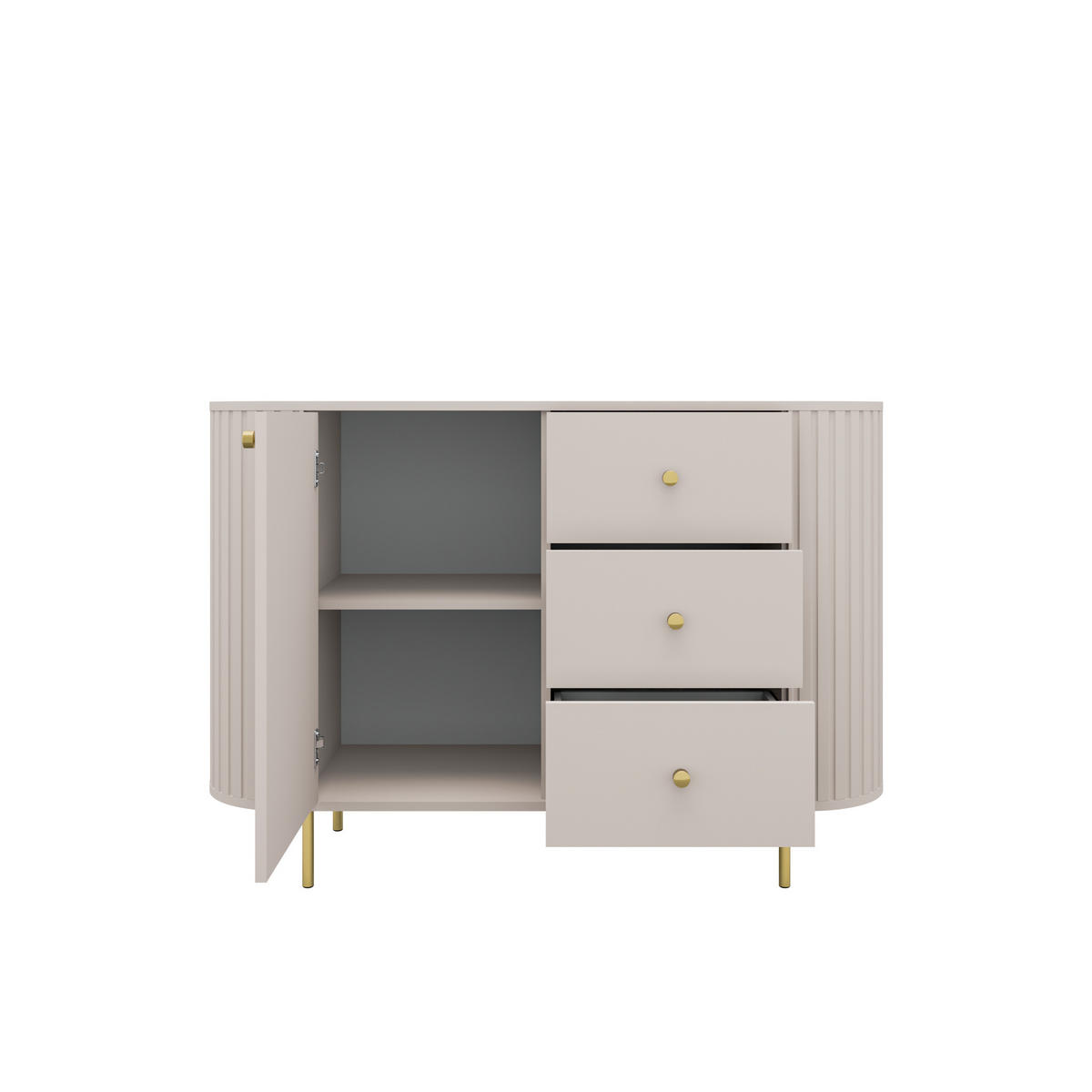 KOMMODE Olivia 123cm, mit 1 Tür, 3 Schubladen und geriffeltem Design, kaschmir - Kaschmir, Metall (43/85/123cm) - Margaret Hadas24