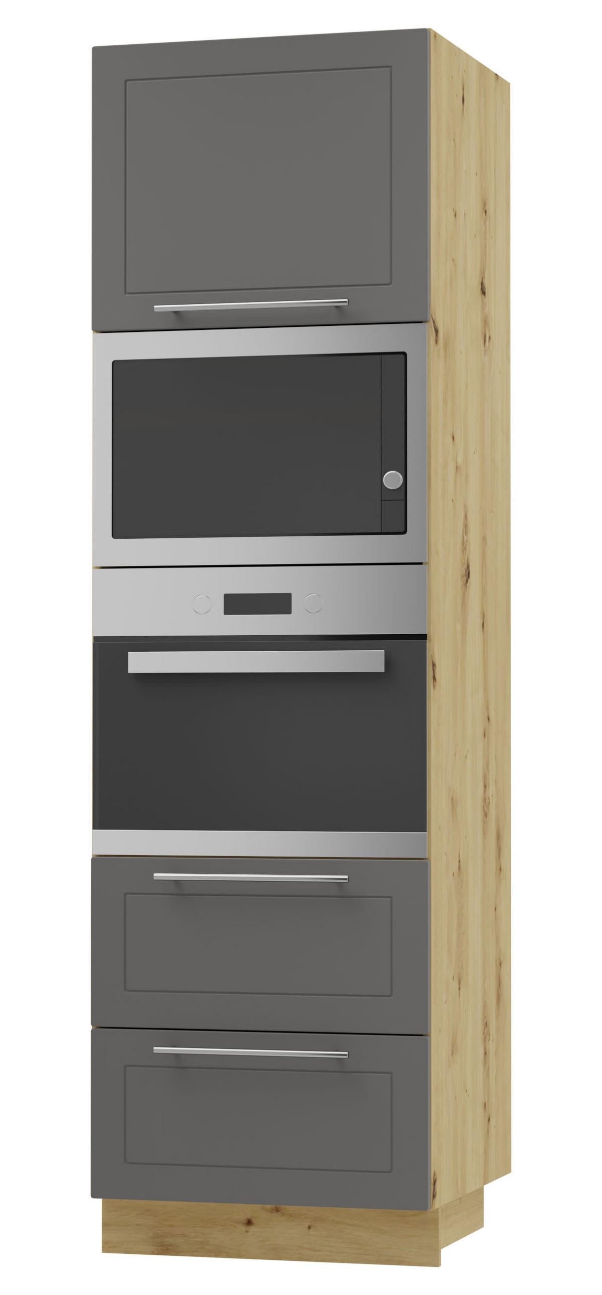 BACKOFEN-HOCHSCHRANK Kvantum D14/RU/2A/284 Graphit Matt / Eiche Artisan Matt 60 / 59 / 207cm - Graphitfarben/Eiche Artisan, Holz/Holzwerkstoff (60/207/59cm) - Feldmann-Wohnen