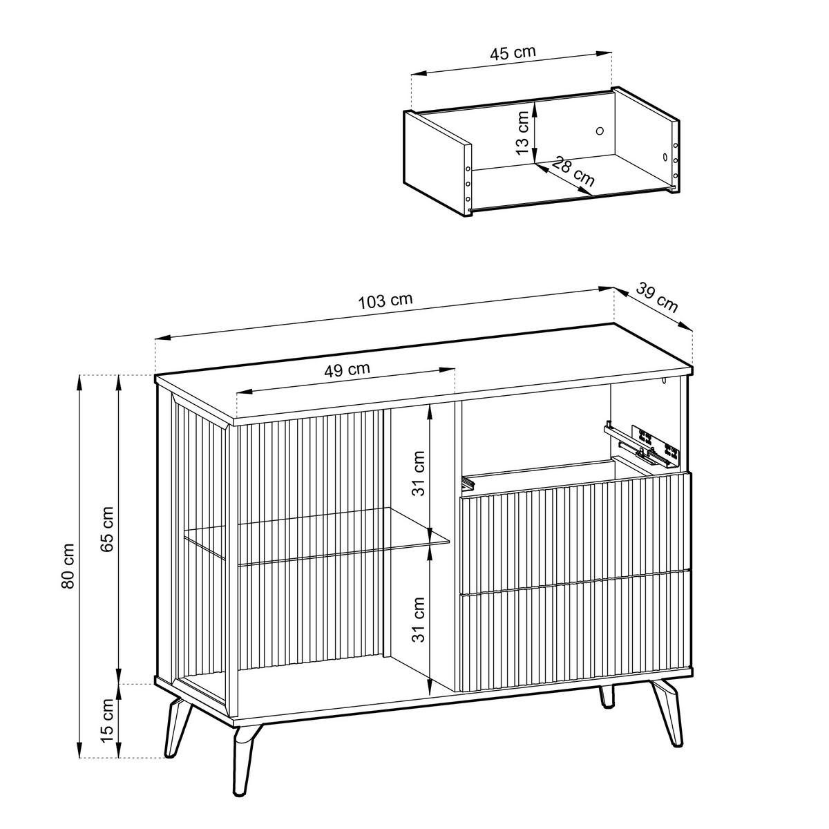 SIDEBOARD DAWSON KOM2 Profilierte Fronten Eiche Walnuss Kaschmir - Kaschmir, Holzwerkstoff/Kunststoff (103/80/39cm) - Komodee