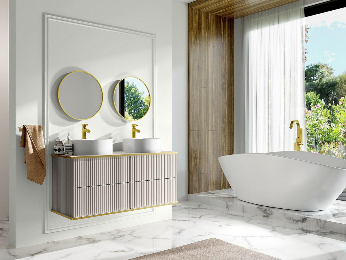 DOPPELWASCHTISCH - 120 cm x 47 cm - Holz, Platte - Beige - KELIZA - Beige, Holz (120/54/47cm) - Vente-Unique