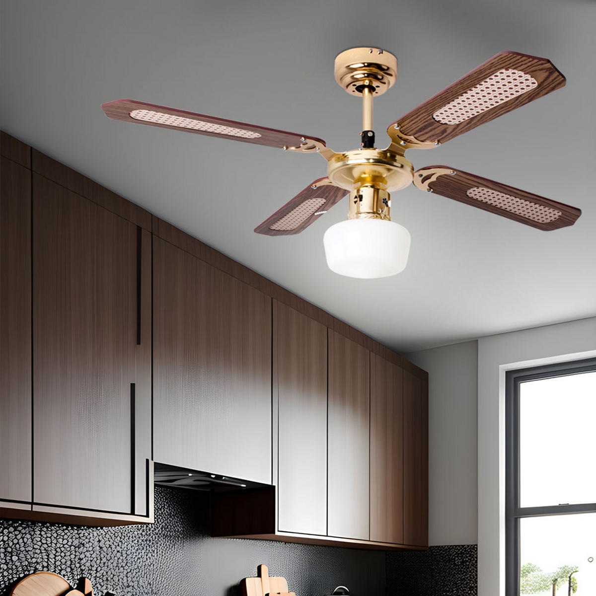 LED DECKENLEUCHTE Deckenventilator Braun Holzoptik - Braun, Holzwerkstoff (105/105/46cm)