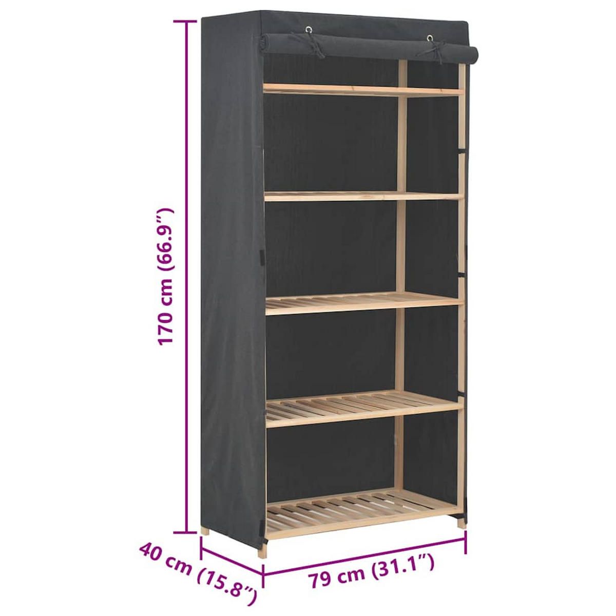 STOFFSCHRANK mit 4 Feste Böden, 1 Rolltür 79/40/170 cm Grau - Grau, Holz (79/170/40cm) - vidaXL