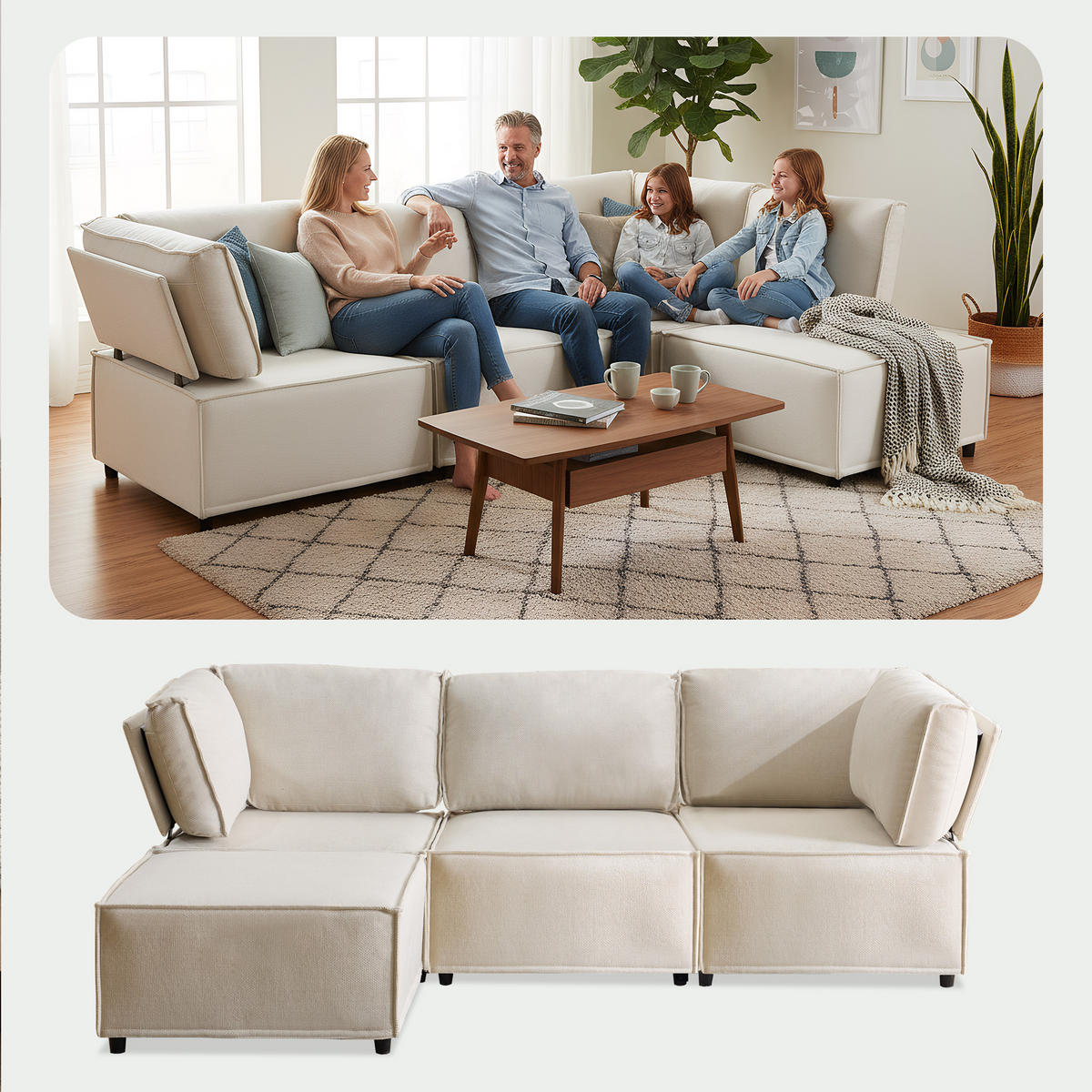 ECKSOFA DE-35021 modular Beige - Beige, Holzwerkstoff (154/238cm) - ComfortXL