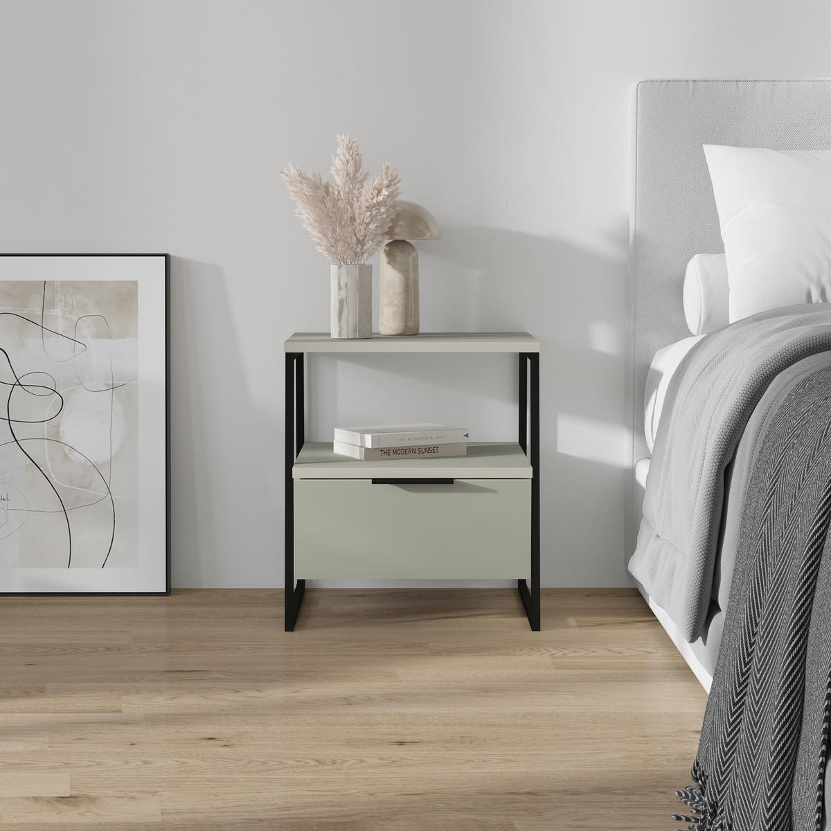 NACHTTISCH MIT SCHUBLADEN Pal Aschgrün 45/41/50 cm - Grün, Holzwerkstoff (45/50/40cm) - Decortie