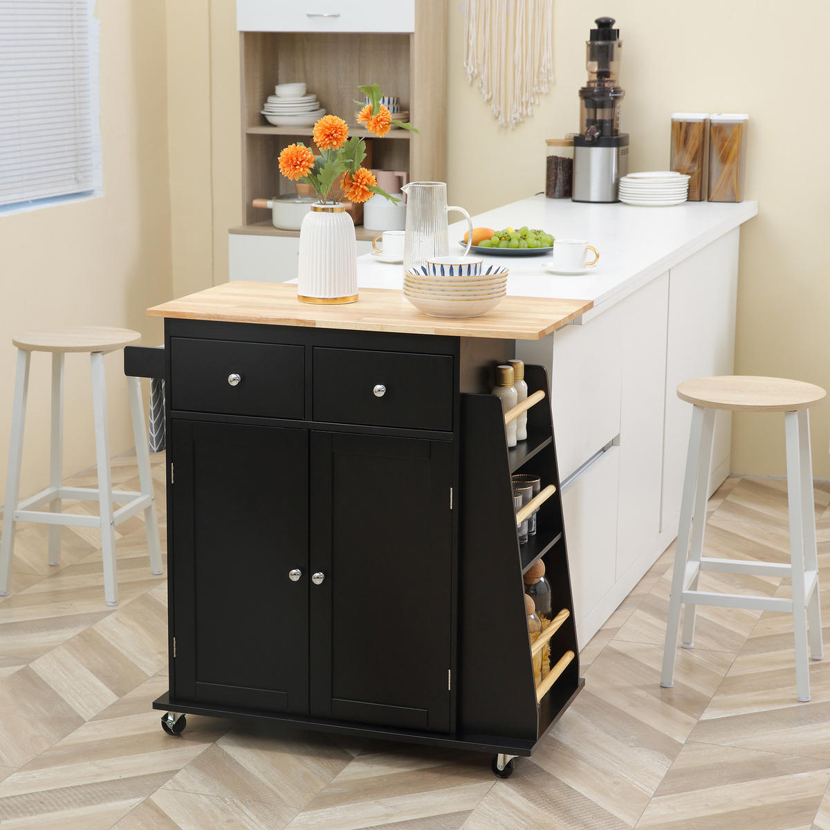 KÜCHENWAGEN DE-11023 2 Schubladen Schwarz/Hévéa - Schwarz, Holzwerkstoff (45/89.5/89cm) - ComfortXL