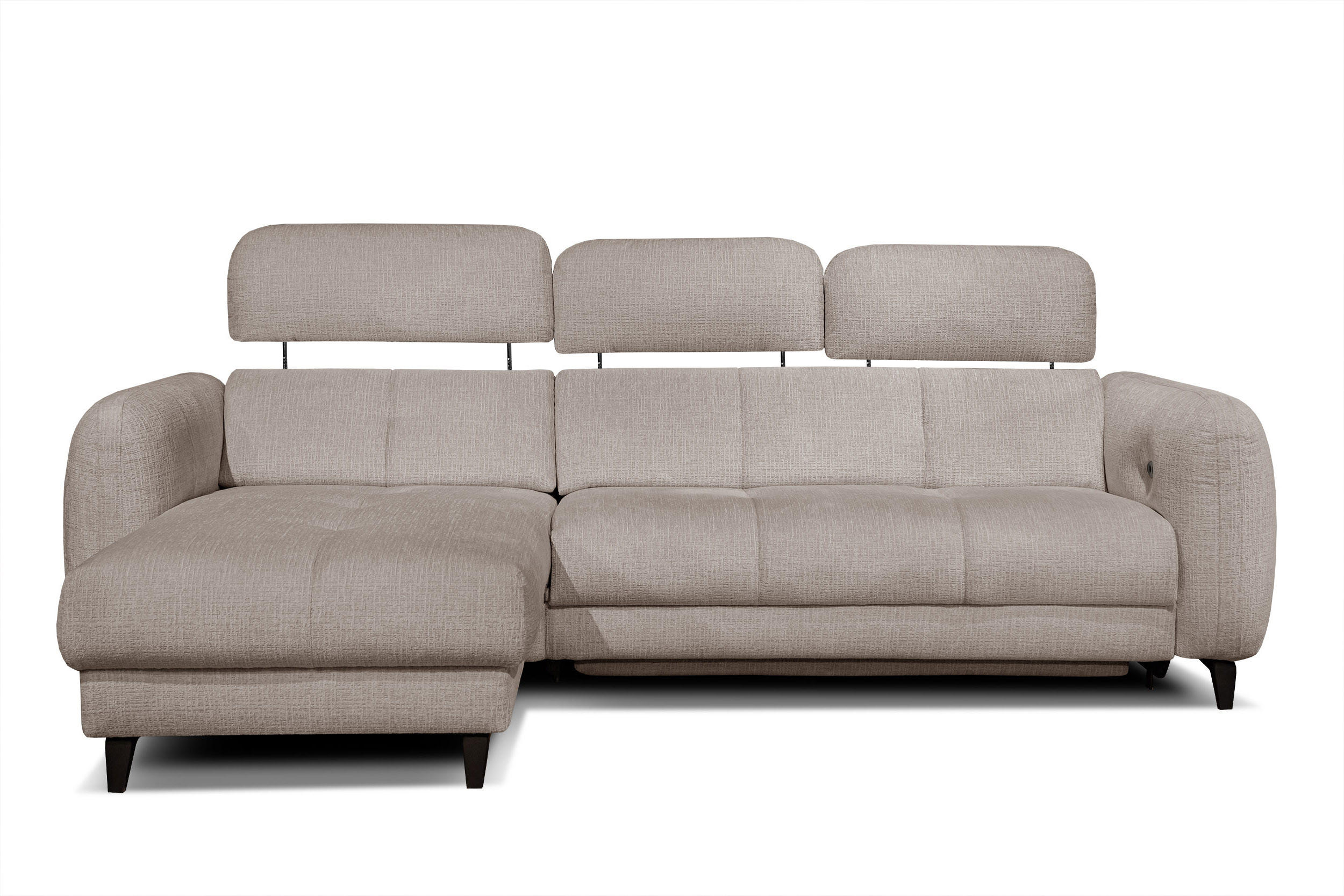 ECKSOFA SVEN 3-Sitzer, 1 Relax XL, verstellbare Kopfstützen, beige - Beige/Schwarz, Holzwerkstoff/Textil (256/163cm) - Courtois Laville