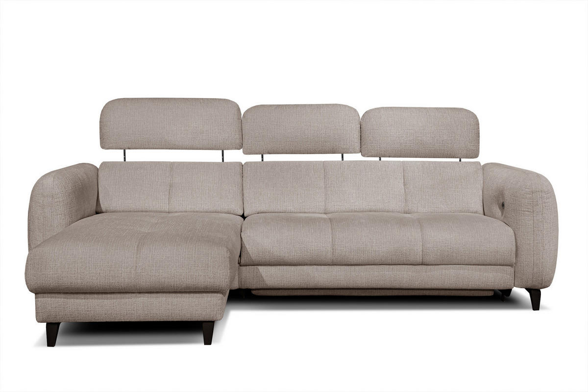 ECKSOFA SVEN 3-Sitzer, 1 Relax XL, verstellbare Kopfstützen, beige - Beige/Schwarz, Holzwerkstoff/Textil (256/163cm) - Courtois Laville