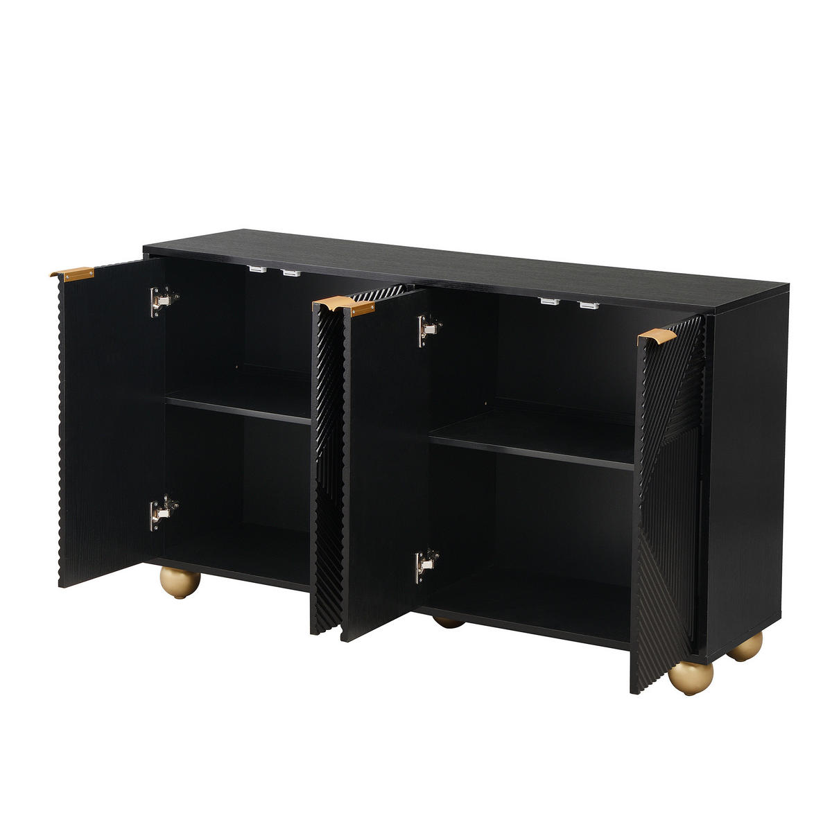 SIDEBOARD 120/35/71,5 cm mit 4 Türen, verstellbaren Innenböden und gravierten Fronten, Schwarz - Schwarz, Holzwerkstoff (120/71.5/35cm) - Redom
