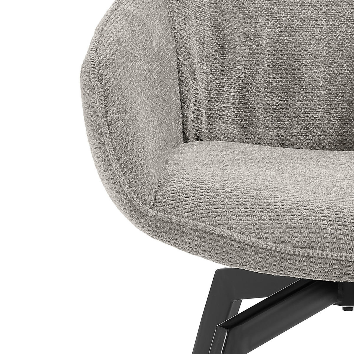 DREHBARER ARMLEHNENSTUHL - 2er-Set - Chenille / Eisen - Hellgrau/Schwarz, Textil/Metall (59/84/64cm) - home24