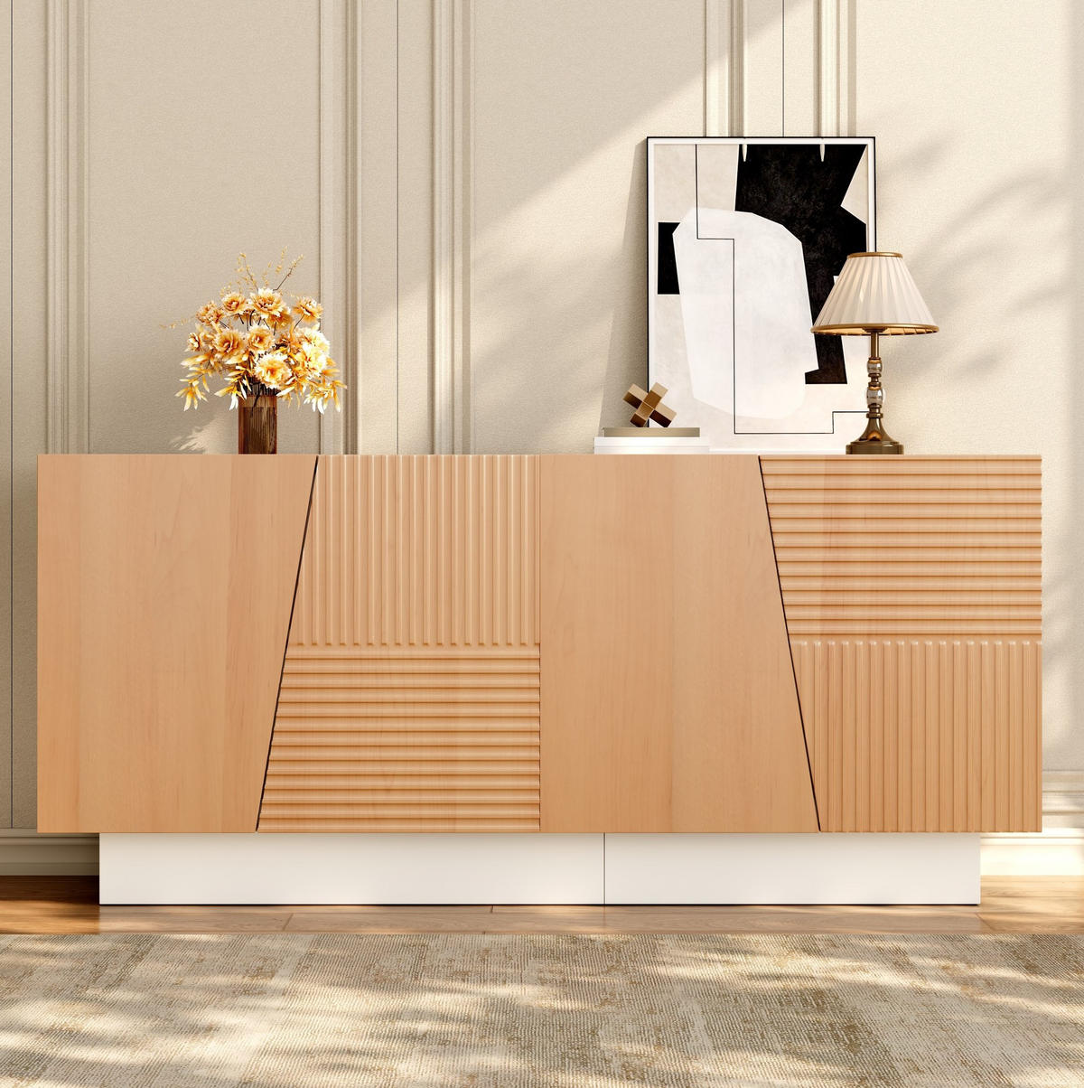 SIDEBOARD 160/40,5/72 cm Natur/Weiß aus MDF mit Rillentüren - Naturfarben, Holzwerkstoff (160/72/40.5cm) - OKWISH