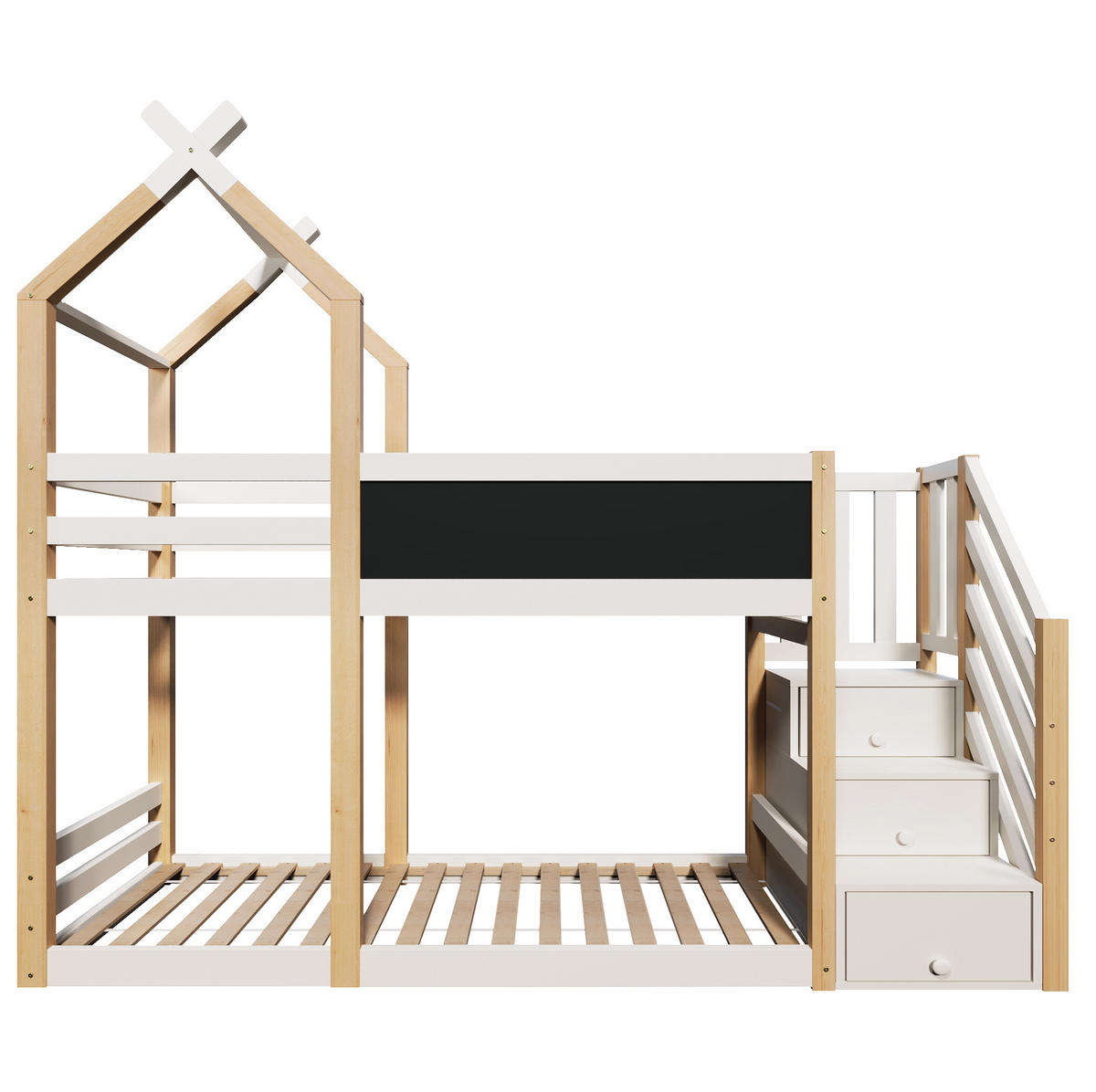 ETAGENBETT 90/200 cm Weiß Baumhaus Design mit Tafel und Rausfallschutz - Weiß, Holzwerkstoff (90/200cm) - OKWISH