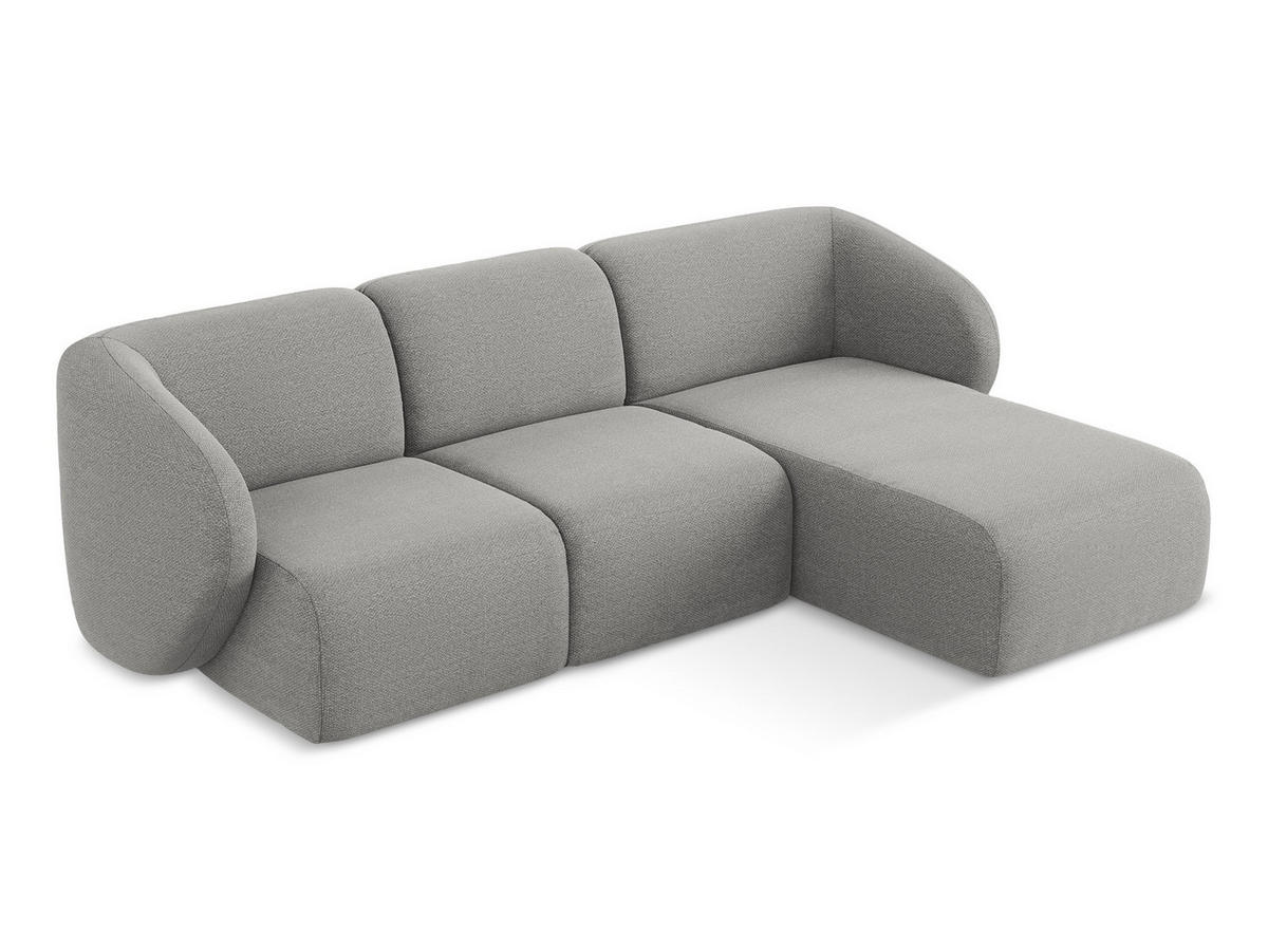 ECKSOFA Rechts Bouclé Stoff Grau - Hellgrau/Schwarz, Holzwerkstoff/Kunststoff (248/166cm) - Makamii